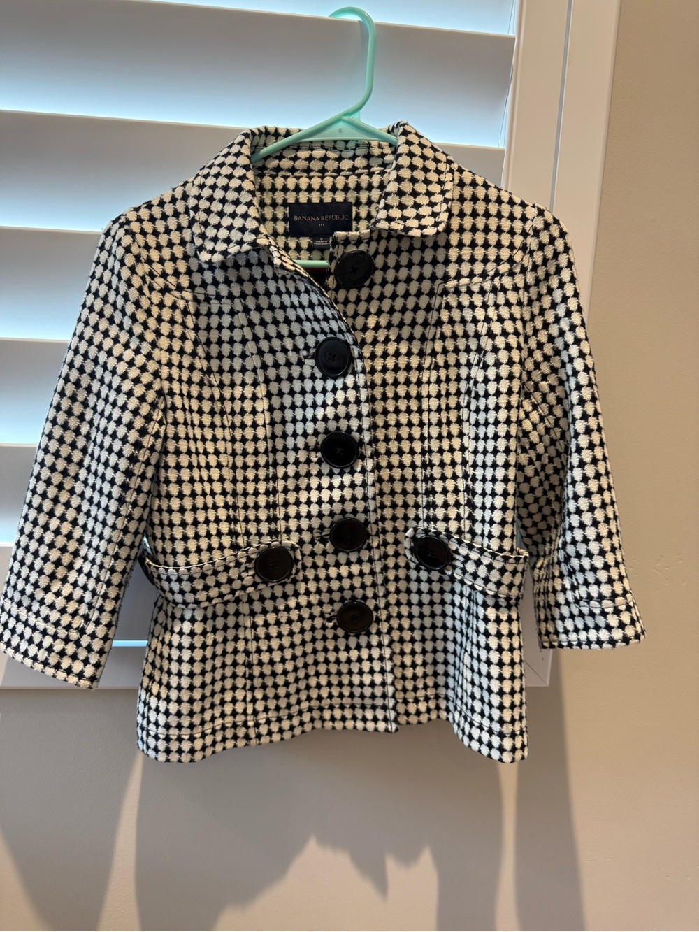 Banana Republic Black & White Houndstooth Pea Coat